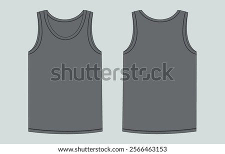 Tank Tops Technical Fashion flat sketch vector illustration Grey color template Front and back views. Apparel tank tops mock up for men's and boys.

