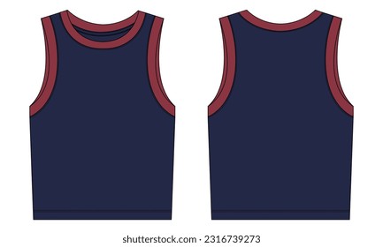 Tank tops vector illustration navy color template front and back views isolated on white background
