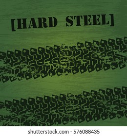 Tank tracks with sample text isolated on green grunge background