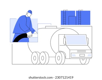 Tank truck abstract concept vector illustration. Liquid delivery with help of industrial vehicle, ground transportation, freight shipment, logistic distribution of goods abstract metaphor.