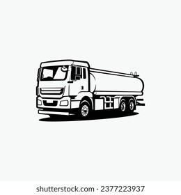 Tank Truck Fuel Truck or Tanker Truck Monochrome Isolated in Black and White Vector