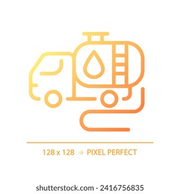 Tank truck gradient linear vector icon. Fuel transportation. Motor vehicle. Petroleum industry. Gas truck. Bulk liquid. Thin line color symbol. Modern style pictogram. Vector isolated outline drawing