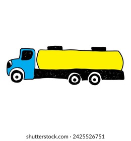 Tank truck hand drawn vector illustration. Fuel supplier truck doodle drawing.