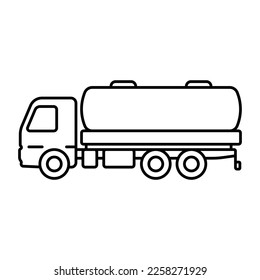 Tank truck icon. Black contour linear silhouette. Side view. Editable strokes. Vector simple flat graphic illustration. Isolated object on a white background. Isolate. svg