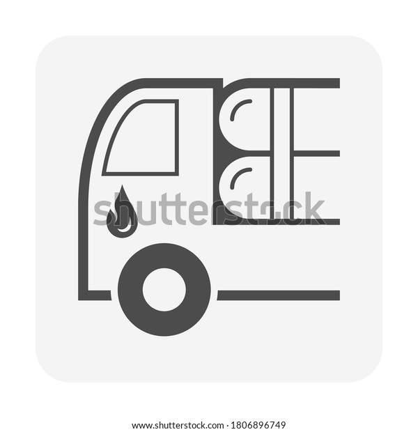 Tank truck icon. Also called gas truck, fuel\
truck or tanker truck. Consist of motor vehicle and can with liquid\
or gas inside. Also transport water, milk, wine, gasoline, diesel,\
industrial chemical.