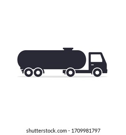 Tank truck icon, cistern truck black flat silhouette illustration.