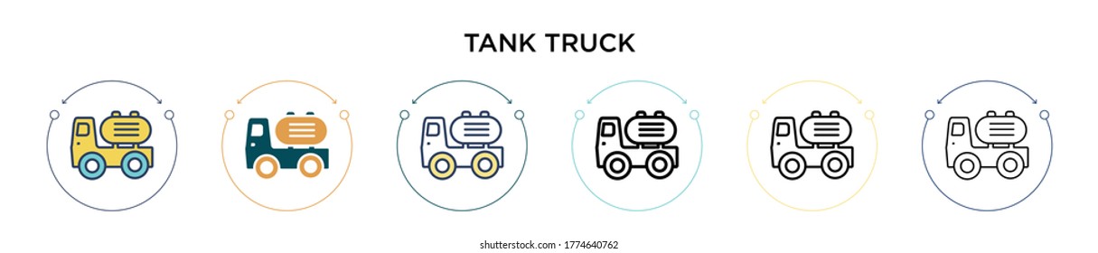 Tank truck icon in filled, thin line, outline and stroke style. Vector illustration of two colored and black tank truck vector icons designs can be used for mobile, ui, web