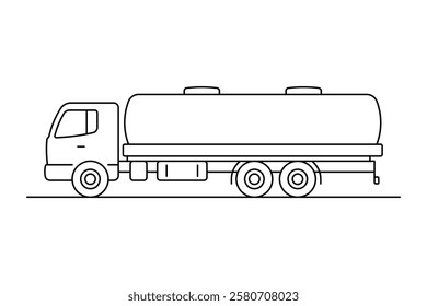 Tank truck icon. Fuel tanker. Black outline linear silhouette. Editable strokes. Side view. Vector simple flat graphic illustration. Isolated object on white background. Isolate.