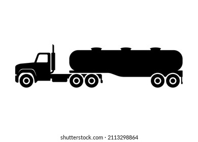 Tank truck icon. Industrial chemical vehicle. Black silhouette. Side view. Vector simple flat graphic illustration. Isolated object on a white background. Isolate.