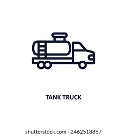 tank truck icon. Thin line tank truck icon from construction collection. Outline vector isolated on white background. Editable tank truck symbol can be used web and mobile