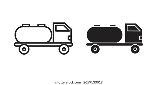 Vector de icono de camión de tanque editable. conjunto de Vectores negros