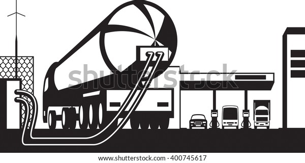 Tank truck loading gas station with fuel -\
vector illustration