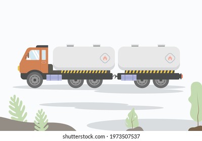 Tank truck tanker lorry on red. Vehicle oil and gas transportation, LPG, LNG, CNG, oil truck vector illustration design