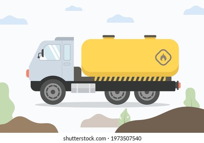 Tank truck tanker lorry on red. Vehicle oil and gas transportation, LPG, LNG, CNG, oil truck vector illustration design