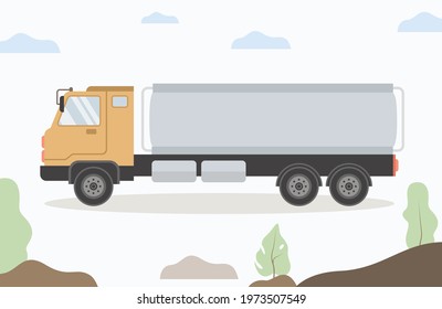 Tank truck tanker lorry on red. Vehicle oil and gas transportation, LPG, LNG, CNG, oil truck vector illustration design