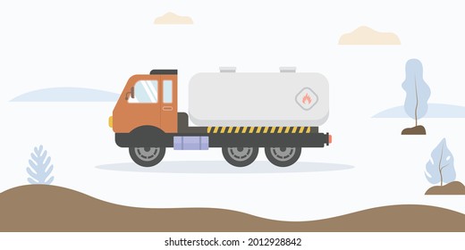 Camión de camión cisterna sobre rojo. Transporte de vehículos de petróleo y gas, GLP, GNL, GNC,Diseño de ilustraciones de vectores de camiones de combustible de relleno