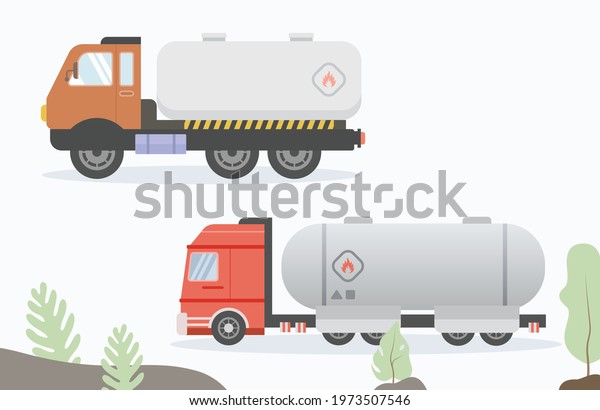 Tank truck\
tanker lorry on red. Vehicle oil and gas transportation, LPG, LNG,\
CNG, oil truck vector illustration\
design