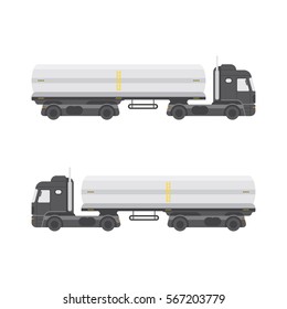 Tank truck for transportation of liquids side view. Isolated on white background. Freight transportation vector illustration.