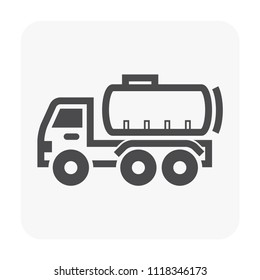 Tank truck vector icon. Also called fuel or tanker truck. Transport vehicle with big cistern container for delivery liquid, gas i.e. water, chemical and petroleum i.e. oil, petrol, gasoline, diesel.