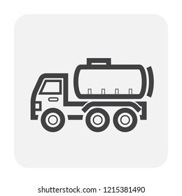 Tank truck vector icon. Also called fuel or tanker truck. Transport vehicle with big cistern container for delivery liquid, gas i.e. water, chemical and petroleum i.e. oil, petrol, gasoline, diesel.