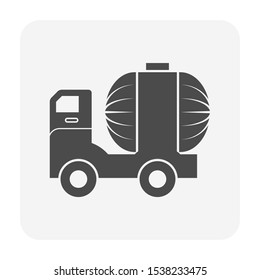 Tank truck vector icon. Also called fuel or tanker truck. Transport vehicle with big cistern container for delivery liquid, gas i.e. water, chemical and petroleum i.e. oil, petrol, gasoline, diesel.