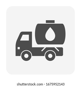 Tank truck vector icon. Also called fuel or tanker truck. Transport vehicle with big cistern container for delivery liquid, gas i.e. water, chemical and petroleum i.e. oil, petrol, gasoline, diesel.