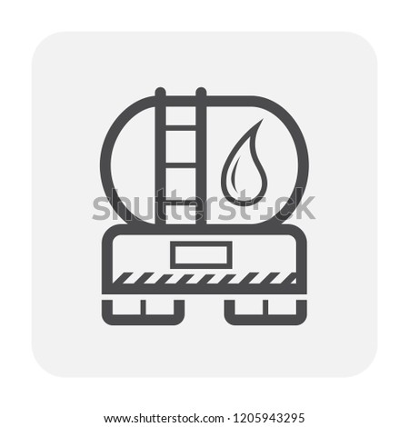Tank truck vector icon. Also called fuel or tanker truck. Transport vehicle with big cistern container for delivery liquid, gas i.e. water, chemical and petroleum i.e. oil, petrol, gasoline, diesel.