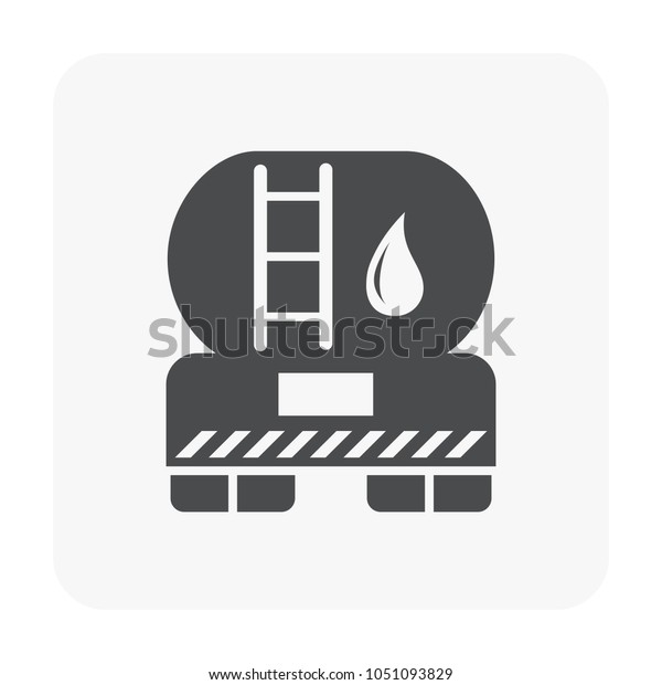 Tank truck vector icon. Also called fuel or\
tanker truck. Transport vehicle with big cistern container for\
delivery liquid, gas i.e. water, chemical and petroleum i.e. oil,\
petrol, gasoline, diesel.