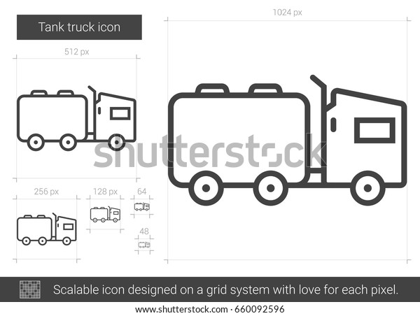 Tank truck vector line icon isolated on\
white background. Tank truck line icon for infographic, website or\
app. Scalable icon designed on a grid\
system.