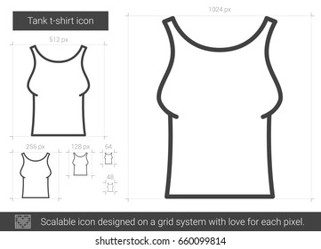 Tank t-shirt vector line icon isolated on white background. Tank t-shirt line icon for infographic, website or app. Scalable icon designed on a grid system.