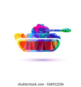 Tank vector icon. Low poly rainbow symbol