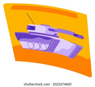 Tank videogame icon. Gaming concept. Military machine sign isolated on white. Armoured fighting vehicle with heavy firepower, strong armour, tracks providing good battlefield manoeuvrability