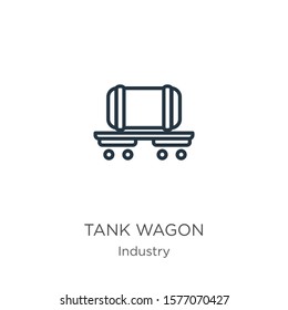 Tank wagon icon. Thin linear tank wagon outline icon isolated on white background from industry collection. Line vector sign, symbol for web and mobile
