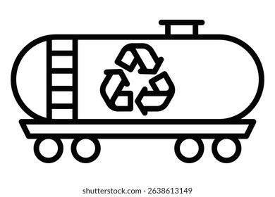 Tank wagon with recycle symbol for transport. Editable stroke.