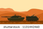tank war desert warrior with mountain background vector graphic illustration
