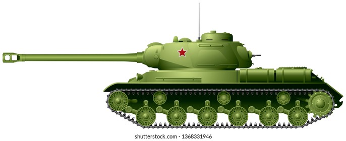 Tank, Zweiter Weltkrieg sowjetischer Tank IS-2 oder IS-122 von Joseph Stalin IS Tankserie, waffenrealistische Vektorgrafik auf der Grundlage des ursprünglichen ISU-122 Foto mit einigen Änderungen