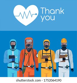 tank you doctors with biosafety suit vector illustration design