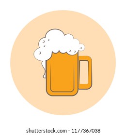 Tankard of golden lager, ale of beer with a big frothy head overflowing the sides of the glass. Beer mug vector illustration