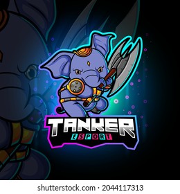 The tanker elephant esport mascot design of illustration