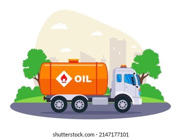 a tanker of gasoline is transported by a truck. fuel delivery. flat vector illustration.