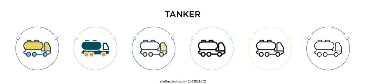 Tanker icon in filled, thin line, outline and stroke style. Vector illustration of two colored and black tanker vector icons designs can be used for mobile, ui, web