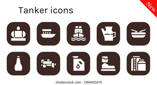 tanker icon set. 10 filled tanker icons.  Simple modern icons about  - Water tank, Boat, Cargo ship, Oil, Trailer, Gas, Tank