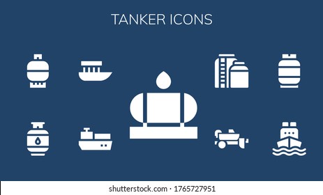 conjunto de iconos del petrolero. 9 iconos de cisterna rellenados. Tanque de agua incluido, barco de carga, barco, gas, remolque, iconos del tanque