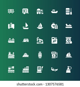 tanker icon set. Collection of 25 filled tanker icons included Oil, Boat, Fuel, Sail boat, Gas, Trailer, Cargo ship, Boating, Sailing boat, Water tank