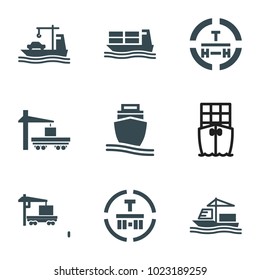 Tanker icons. set of 9 editable filled and outline tanker icons such as cargo terminal, cargo truck