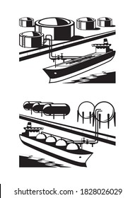 Tanker on petrol and gas terminal - vector illustration