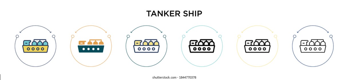 Tanker ship icon in filled, thin line, outline and stroke style. Vector illustration of two colored and black tanker ship vector icons designs can be used for mobile, ui, web