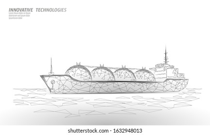 Tanker ship liquified gas transportation symbol. 3D low poly industrial oil refinery technology. Delivery petrol fuel cargo. Ocean LPG tank propane vector illustration