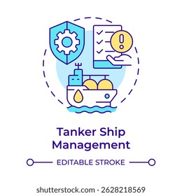 Tanker ship management multi color concept icon. Transporting liquid cargo. Vessel type regulation solution. Round shape line illustration. Abstract idea. Graphic design. Easy to use in booklet