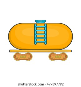 Tanker trailer on train icon in cartoon style isolated on white background. Freight symbol